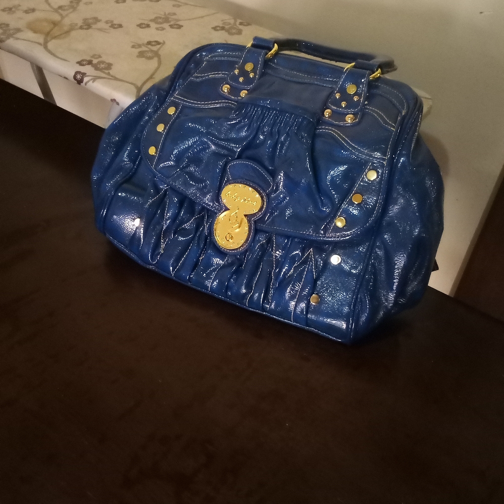 Baby Phat Glossy Navy Shoulder Bag with Gold Details